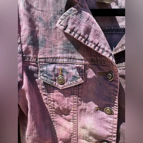 ND Division Purple Peace Tie Dye Denim Bohemian Hippie Jean Jacket - Picture 5 of 9